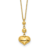 14k Yellow Gold Puffed Heart Necklace with Two Beads