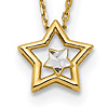 14k Yellow Gold Diamond-cut Star in Star Necklace with Rhodium 18in
