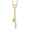 14k Yelow Gold Heart with Dangle Cross and Miraculous Medal Necklace
