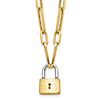 14K Two-tone Gold Lock Necklace With Long Cable Links