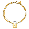 14K Two-tone Gold Lock Charm Bracelet With Long Cable Links 7.5in