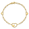 14k Yellow Gold Heart Charm Paperclip Link Bracelet 7.25in
