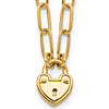 14k Yellow Gold Heart Lock Charm Paper Clip Link Necklace