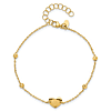14k Yellow Gold Italian Smooth Heart Charm Bracelet with Diamond-cut Beads 
