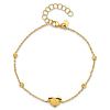 14k Yellow Gold Italian Smooth Heart Charm Bracelet with Diamond-cut Beads