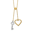 14K Two-tone Gold Adjustable Dangle Heart and Key Necklace