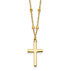 14k Yellow Gold Classic Cross Necklace With Diamond-cut Beads