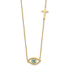 14k Yellow Gold Cubic Zirconia Evil Eye and Sideways Cross Necklace