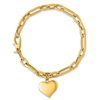 14k Yellow Gold Paperclip Figaro Link Puffed Heart Bracelet 7.5in