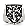 Stainless Steel Cross With Black Diamond Shield Ring