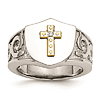 Stainless Steel 10K Yellow Gold-plated Cross Ring with Diamond Accent