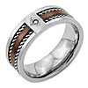 Stainless Steel Chocolate Plated Ring with Diamond and Rope Design