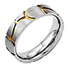 Stainless Steel Satin & Grooved Gold-plated Ladies Ring