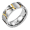 Stainless Steel 8mm Satin & Grooved Gold-plated Ring