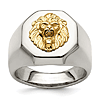 Stainless Steel Lion Ring with 14k Yellow Gold Accent