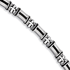 Stainless Steel Black Rubber Bracelet with Crosses 8.25in