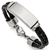 Stainless Steel and Black Woven Leather ID Bracelet 8.25in