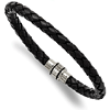 Stainless Steel Black Braided Leather Bracelet with Magnetic Clasp 9in