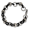 Stainless Steel Black Rubber Bracelet with Round Links 8.5in