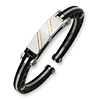 Stainless Steel Black PVC 14k Gold Inlay Hinged Bangle Bracelet