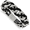 Stainless Steel Black Leather Bracelet 8in