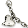 Stainless Steel Heart Charm Fancy Bracelet with Single CZ Accent 7.5in
