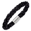 8 1/2in Stainless Steel Triple Woven Black Leather Bracelet