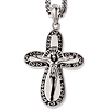 Stainless Steel 1 3/4in Antiqued Rounded Crucifix Necklace