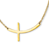 Stainless Steel 1 1/2in Yellow-plated Sideways Cross on 18in Necklace