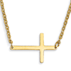 Stainless Steel 1in Yellow Plated Sideways Cross 18in Necklace