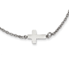 Stainless Steel 1/2in Smooth Sideways Cross 18in Necklace