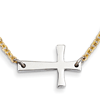 Stainless Steel Sideways Cross on Gold-Plated Chain Necklace 17in