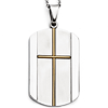 Stainless Steel 1 1/2in Yellow Ion Plated Dog Tag Cross Necklace