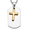 Stainless Steel 1 1/4in Yellow Plated Moveable Cross Dog Tag Necklace