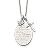 Stainless Steel French And English Serenity Prayer Necklace With Cross And Angel Charms