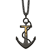 Black Stainless Steel and Yellow Ion-plated Crucifix Anchor Necklace 24in