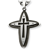 2in Stainless Steel and Black Plated Pointed Cross Necklace 22in