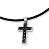 Stainless Steel 1 1/8in Carbon Fiber Cross 18in Necklace 
