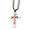 Stainless Steel and Chocolate IP-plated Cross Necklace 24in