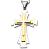 Stainless Steel 2 3/8in Gold-Plated Cross on 22in Necklace 