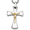 Stainless Steel 1 1/4in 14k Accent Crucifix Necklace