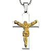 Gold-plated Stainless Steel Men's Crucifix Pendant on 22in Chain