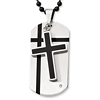 Stainless Steel 1 1/4in Black Enamel Moveable Dog Tag Cross Necklace