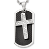 Stainless Steel 1 3/4in Carbon Fiber Moveable Dog Tag Cross Necklace