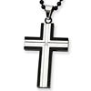 Stainless Steel 1 3/4in Black-plated Cross with CZ on 30in Chain