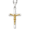 Stainless Steel 1 1/2in Gold-plated Crucifix Necklace