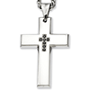 Stainless Steel 2in Black Diamond Cross on 22in Necklace
