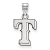 14k White Gold 1/2in Texas Rangers T Pendant