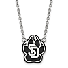 Sterling Silver University of South Dakota Paw Black Enamel Necklace