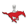 SMU Red Enamel Mustang Pendant 1in Sterling Silver